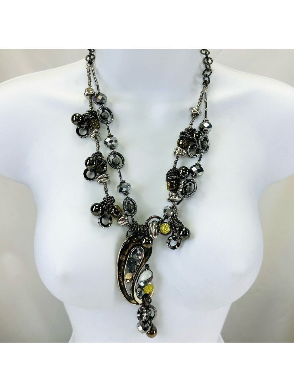 Treska Fifty Shades NEW chunky necklace gunmetal black hematite enamel crystal